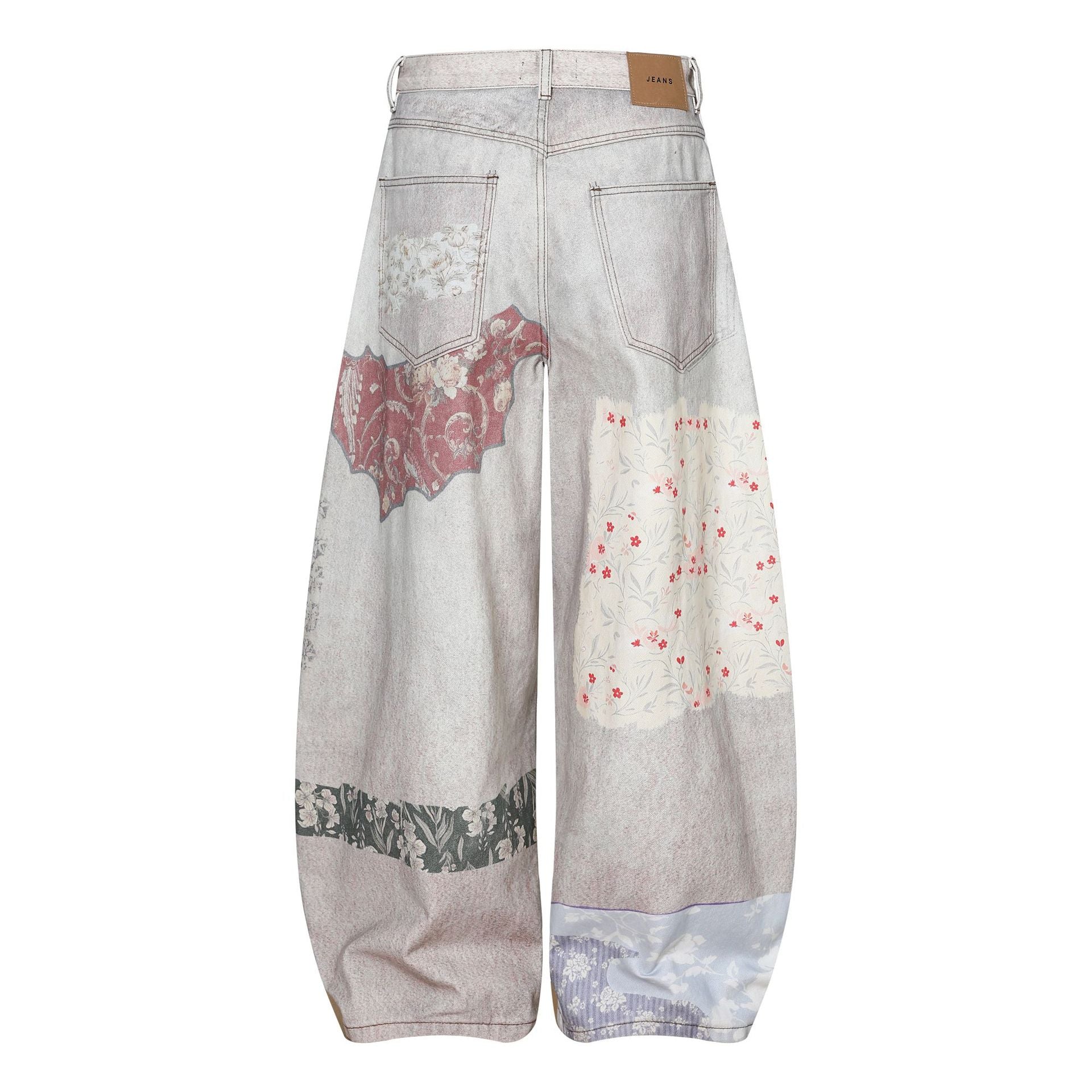 Collage Print Wide Leg Denim Jeans
