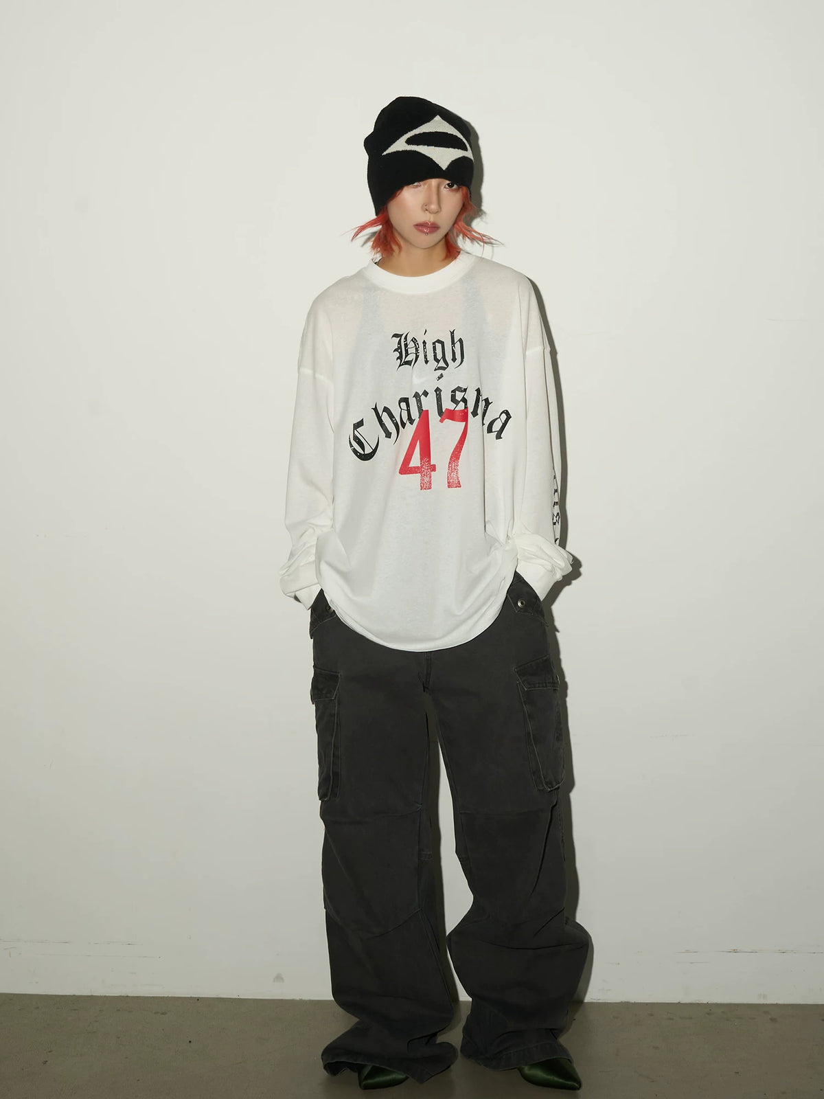 Gothic Print Damage Long Sleeve T-Shirt
