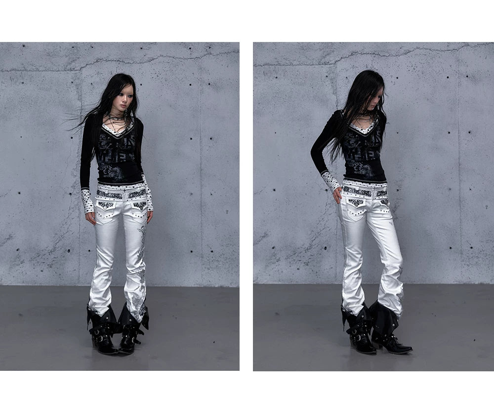 Embroidery Low Rise Straight Denim Jeans