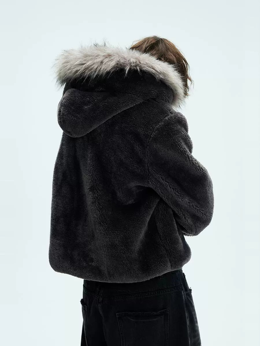 Detachable Fur Collar Fleece Hooded Jacket