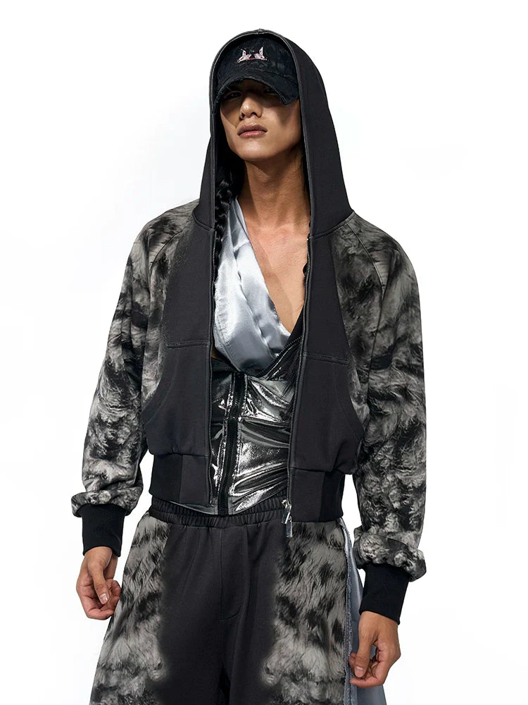 Leopard Print Short Hoodie & Sweatpants & Half Sweatpants Setup