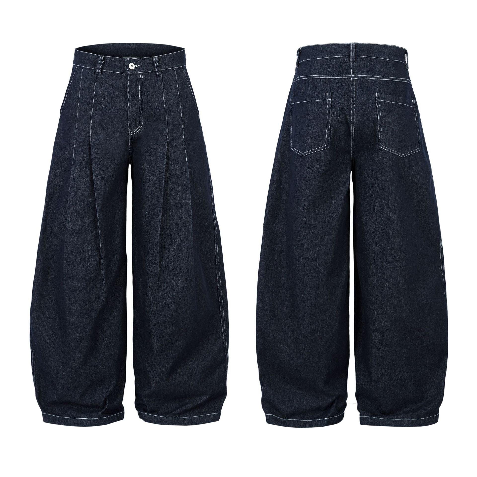 Raw Pleats Wide Leg Denim Jeans