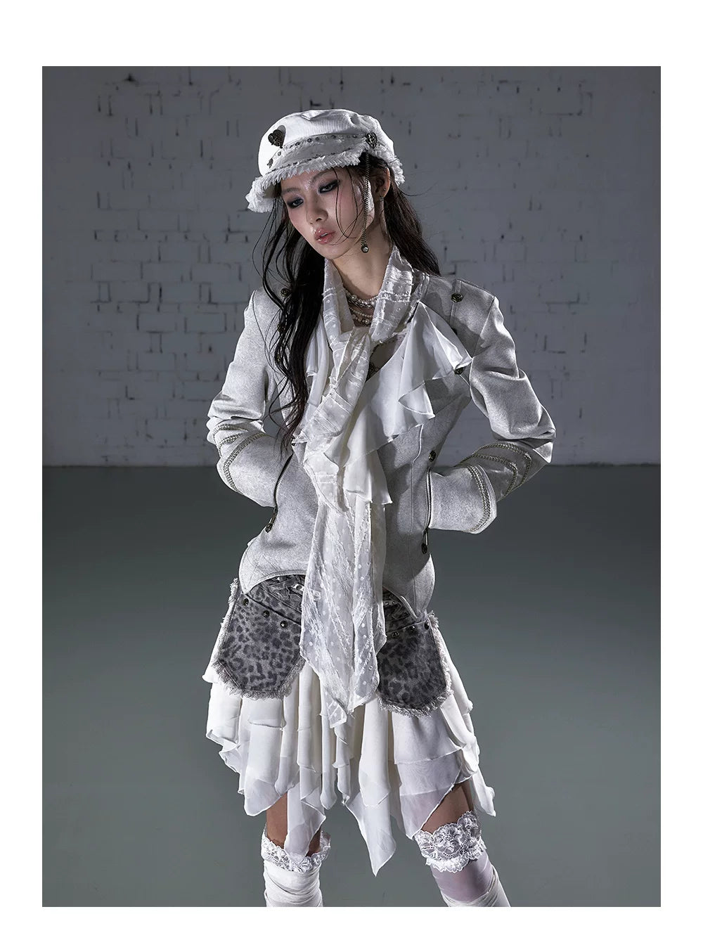Ruffle Tie-Neck Slim Fit Long Sleeve Shirt