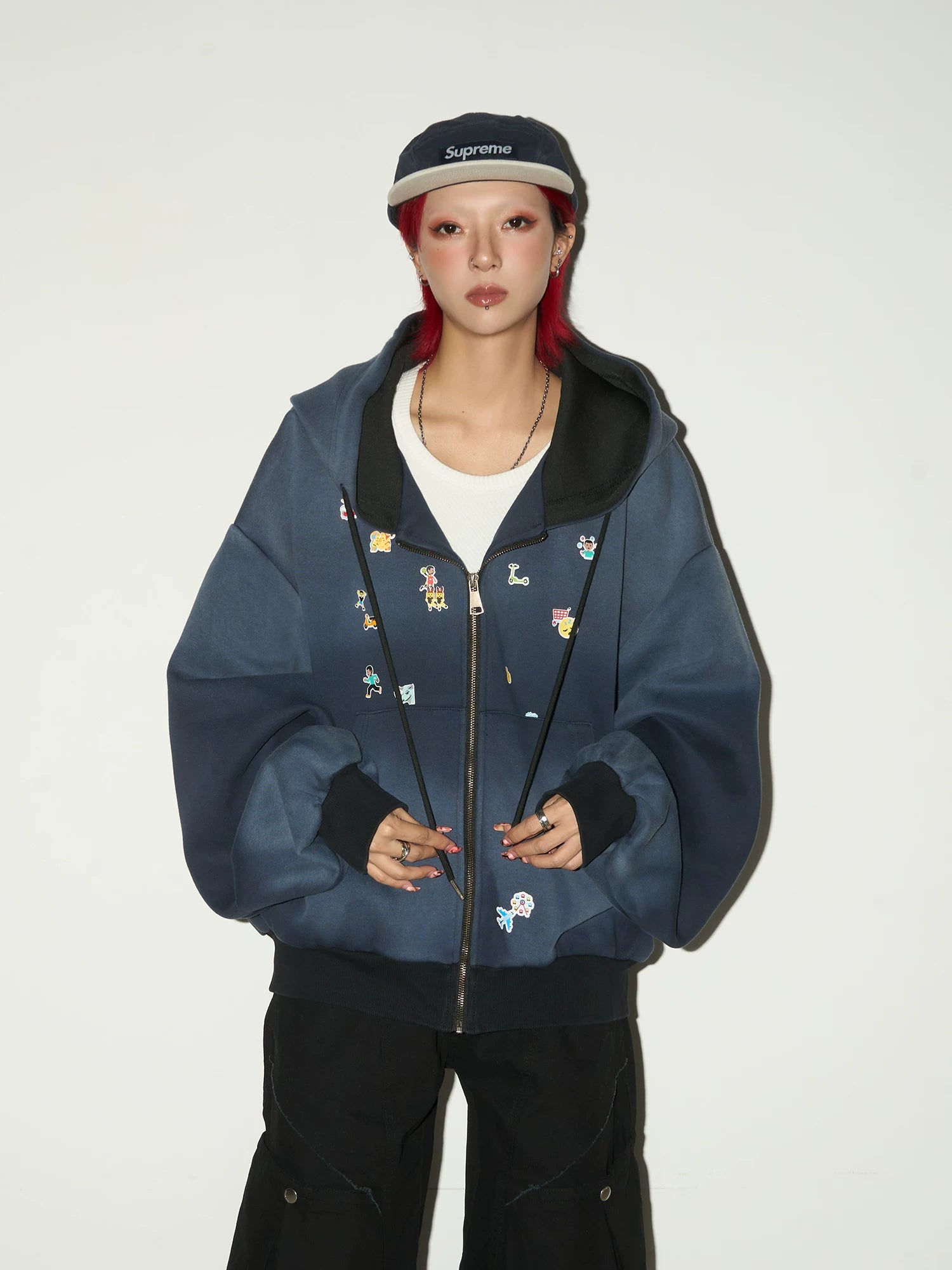 Gradient Embroidery Oversize Zipper Hoodie