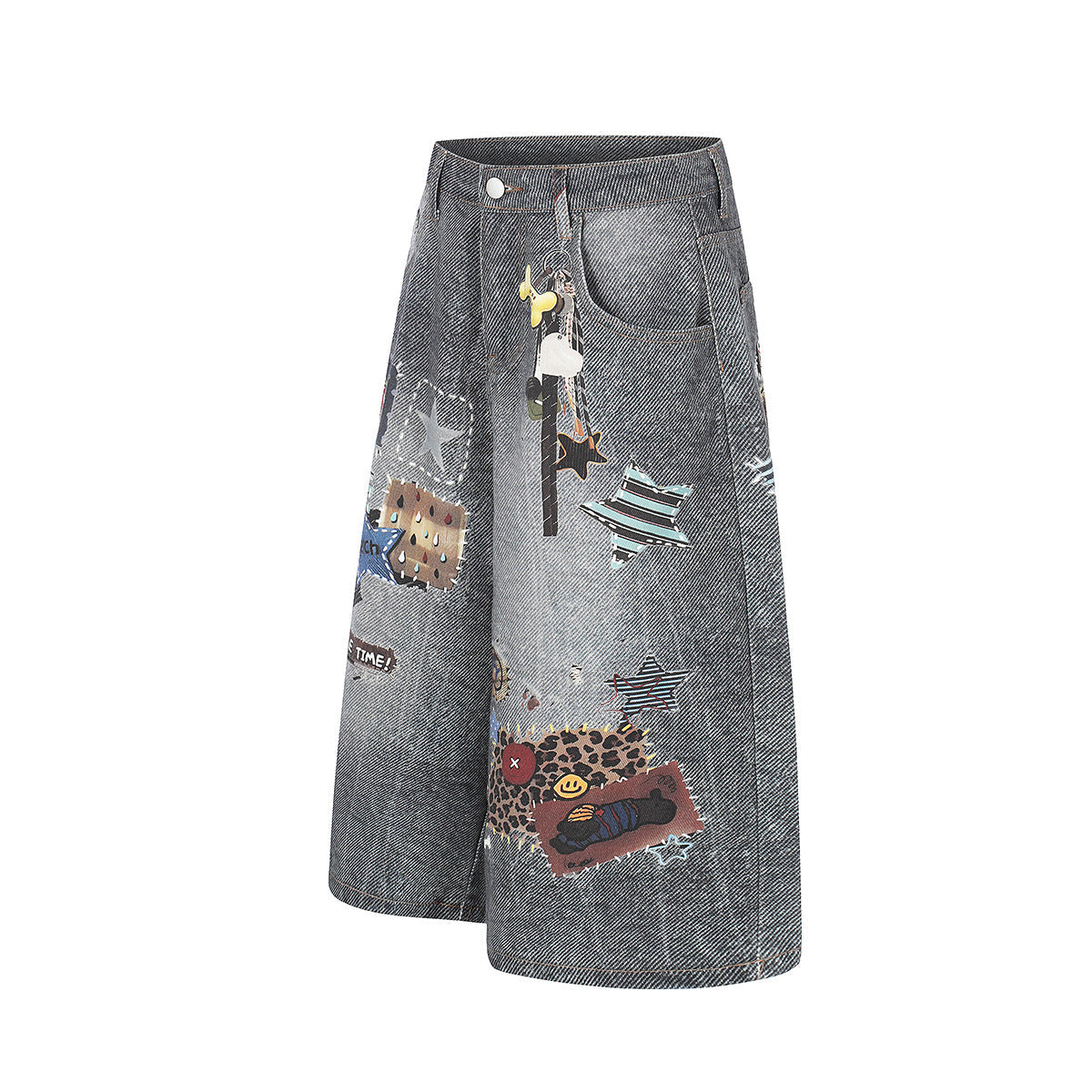 Applique Patchwork Wide Leg Jort