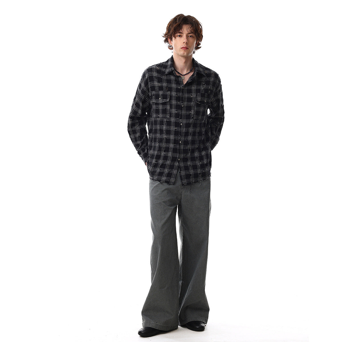 Plaid Damage Wash Long Sleeve Shirt