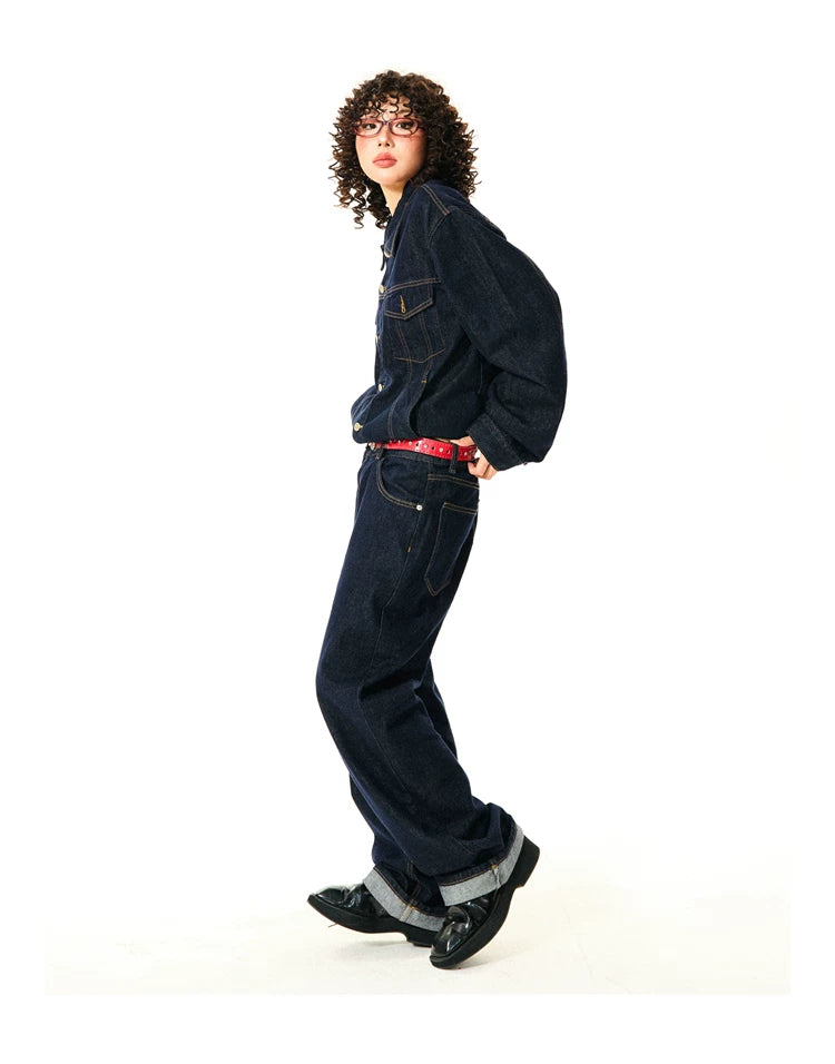 Button Oversize Denim Jacket & Wide Leg Denim Jeans Setup