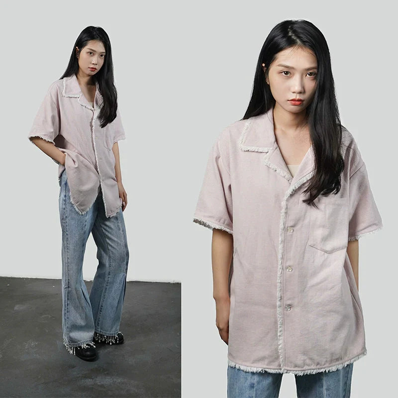 Graphic Print Fringe Design Short Sleeve Shirt