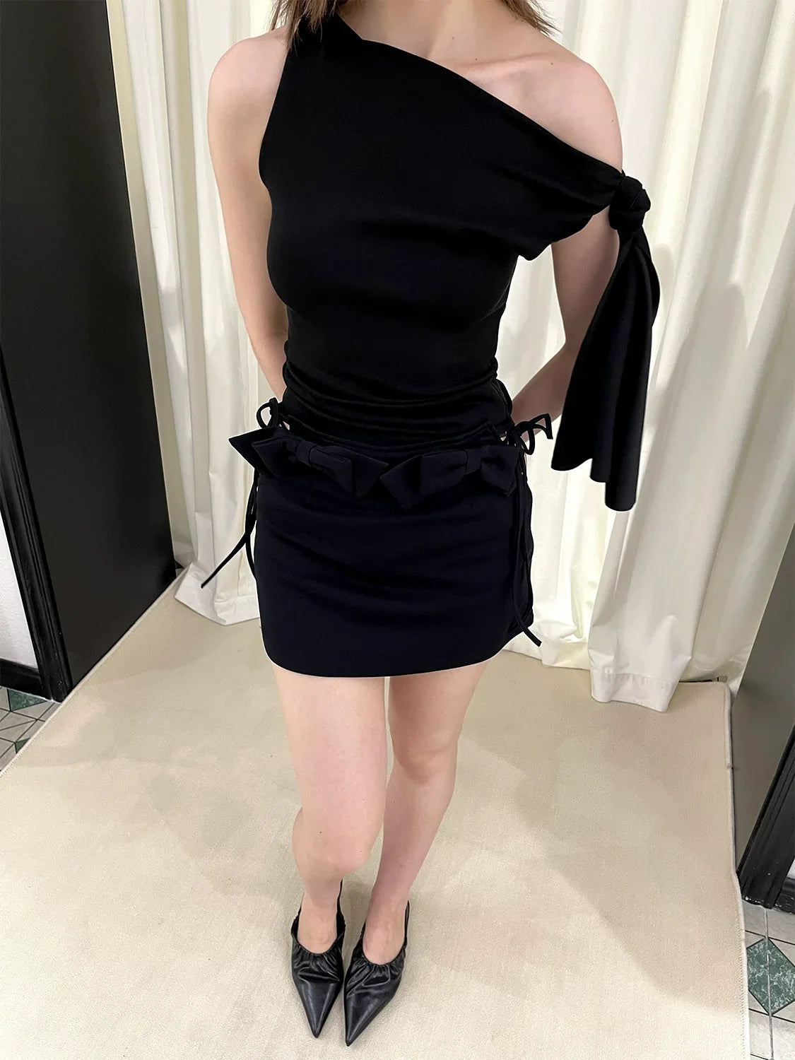 Off Shoulder Strap Tops & Half Skirt Setup