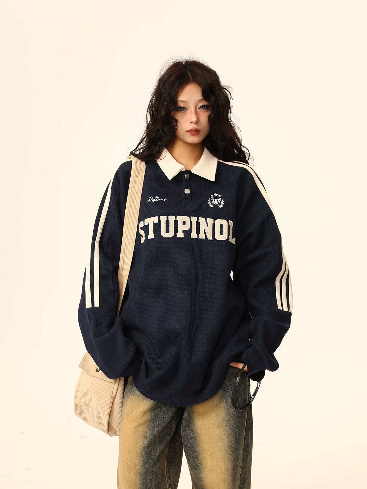 Oversized Polo Collar Sweatshirt