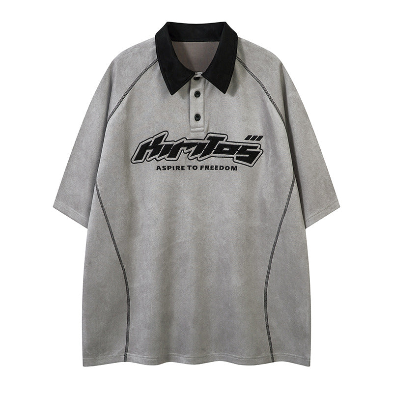 Roll-neck Embroidered Polo T-shirt