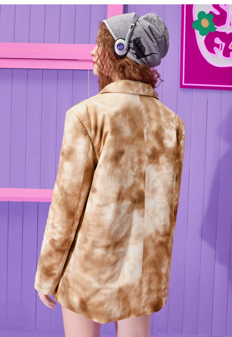 Tie-Dye Corduroy Fake Layered Tailored Jacket