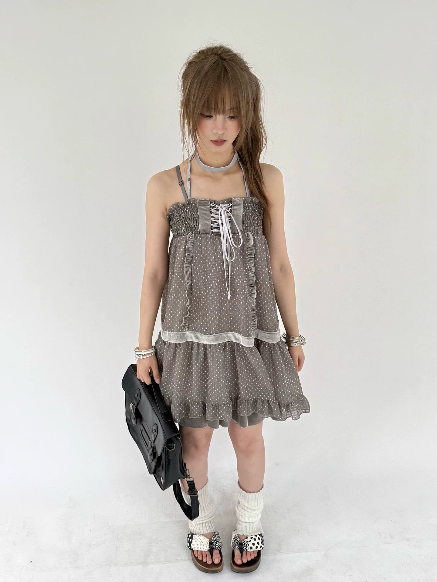 Polka Dot Patchwork Spaghetti Strap Dress