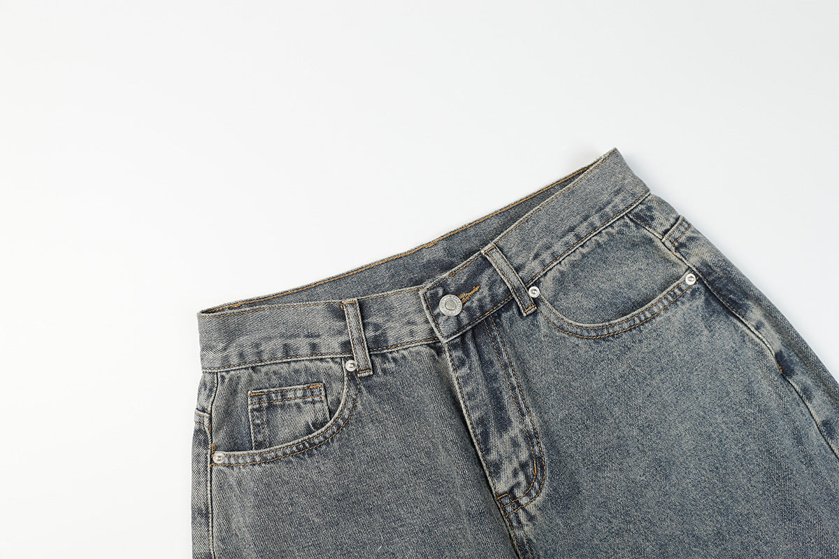 Panel Design Wide Leg Denim Jeans