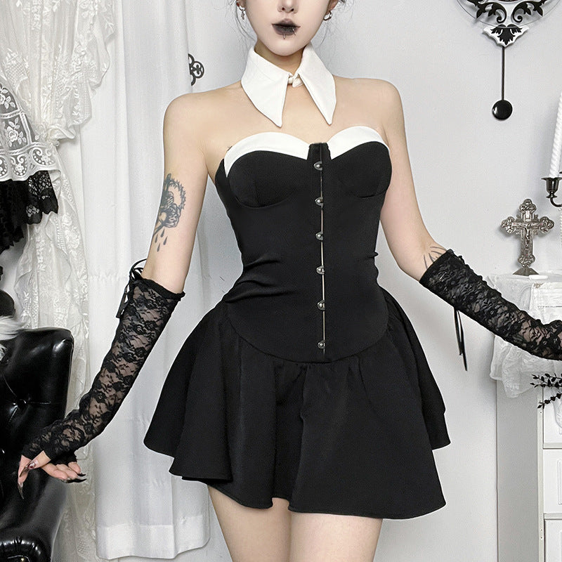 Black & White Halter Corset Mini Dress