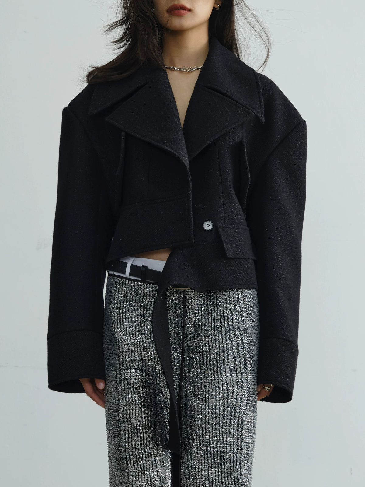 Detachable Lace Ruffle Edge Asymmetric Jacket