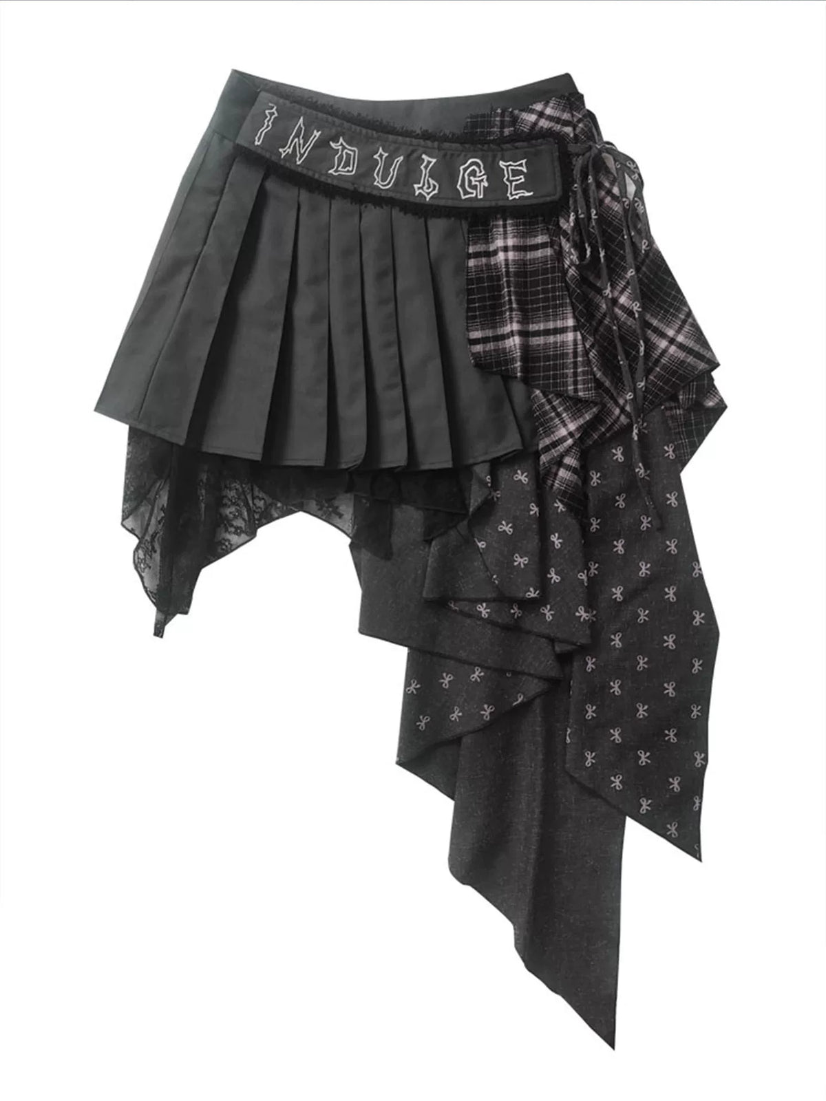 Plaid Patchwork Asymmetric Embroidery Skirt