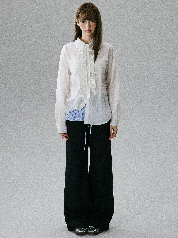 Wrinkled Lyocell Asymmetrical Bow Strap Sunscreen Long Sleeve Shirt