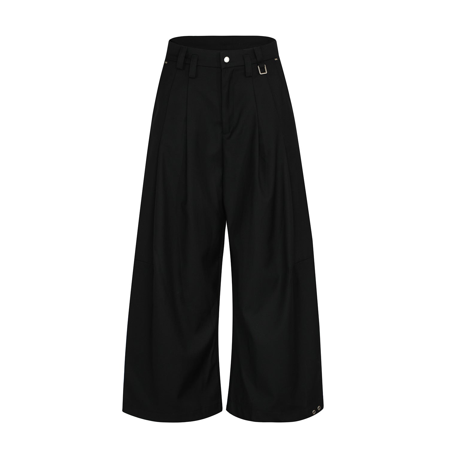 Metal Buckle Pleats Wide Leg Pants