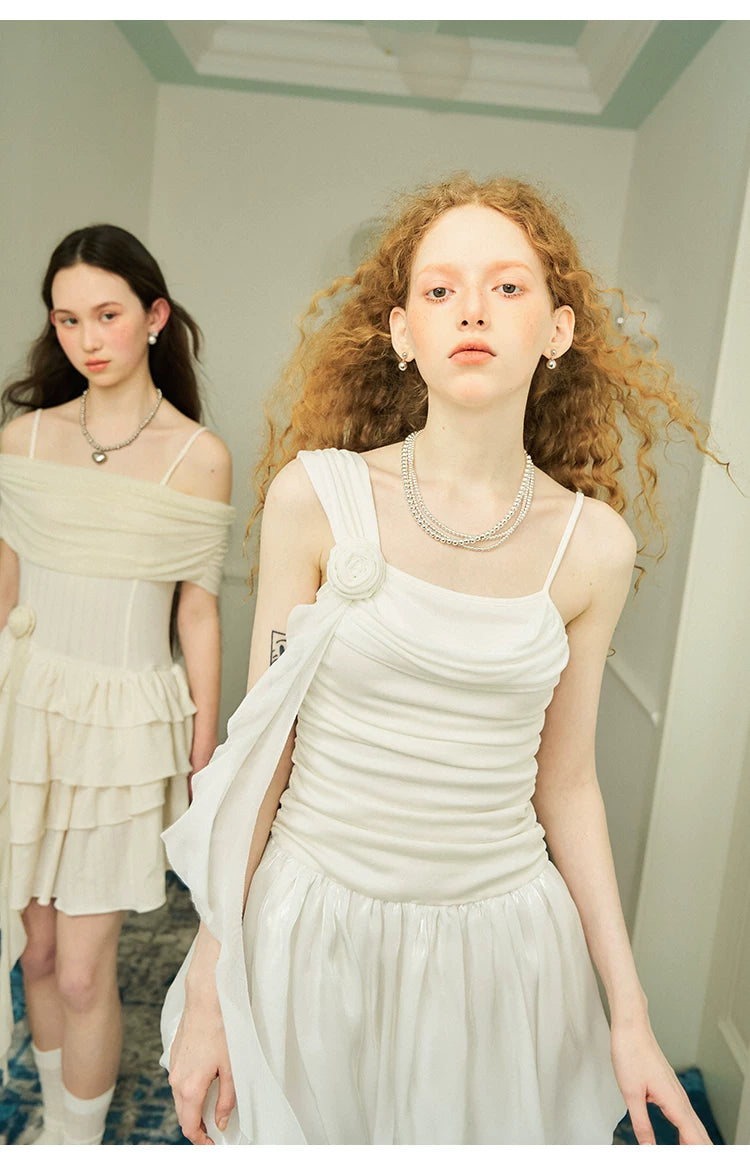 Rose Design A-Line Fluffy Tassel Slim Fit Dress