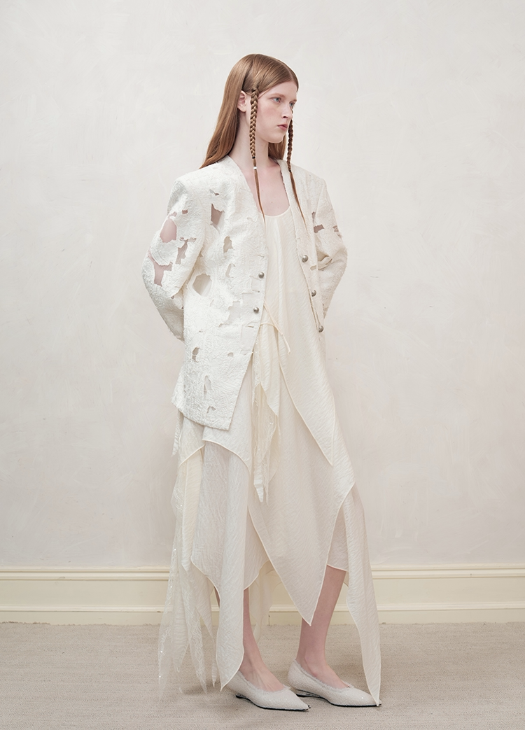 Beaded Collarless Tailored Jacket