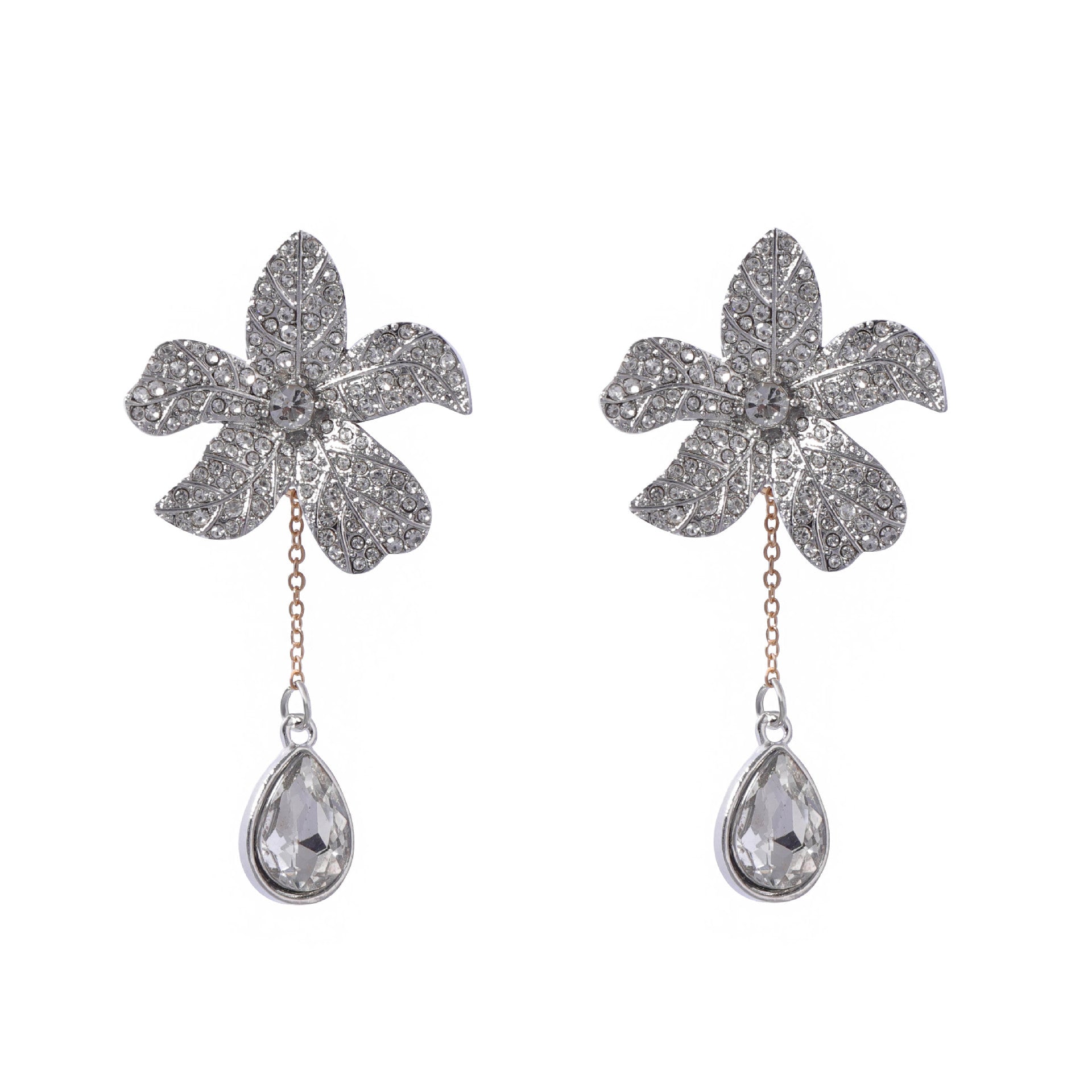 Elegant flower statement earrings featuring intricate floral designs, perfect for adding a bold and stylish touch to any outfit. Lightweight and eye-catching, ideal for special occasions or everyday wear.