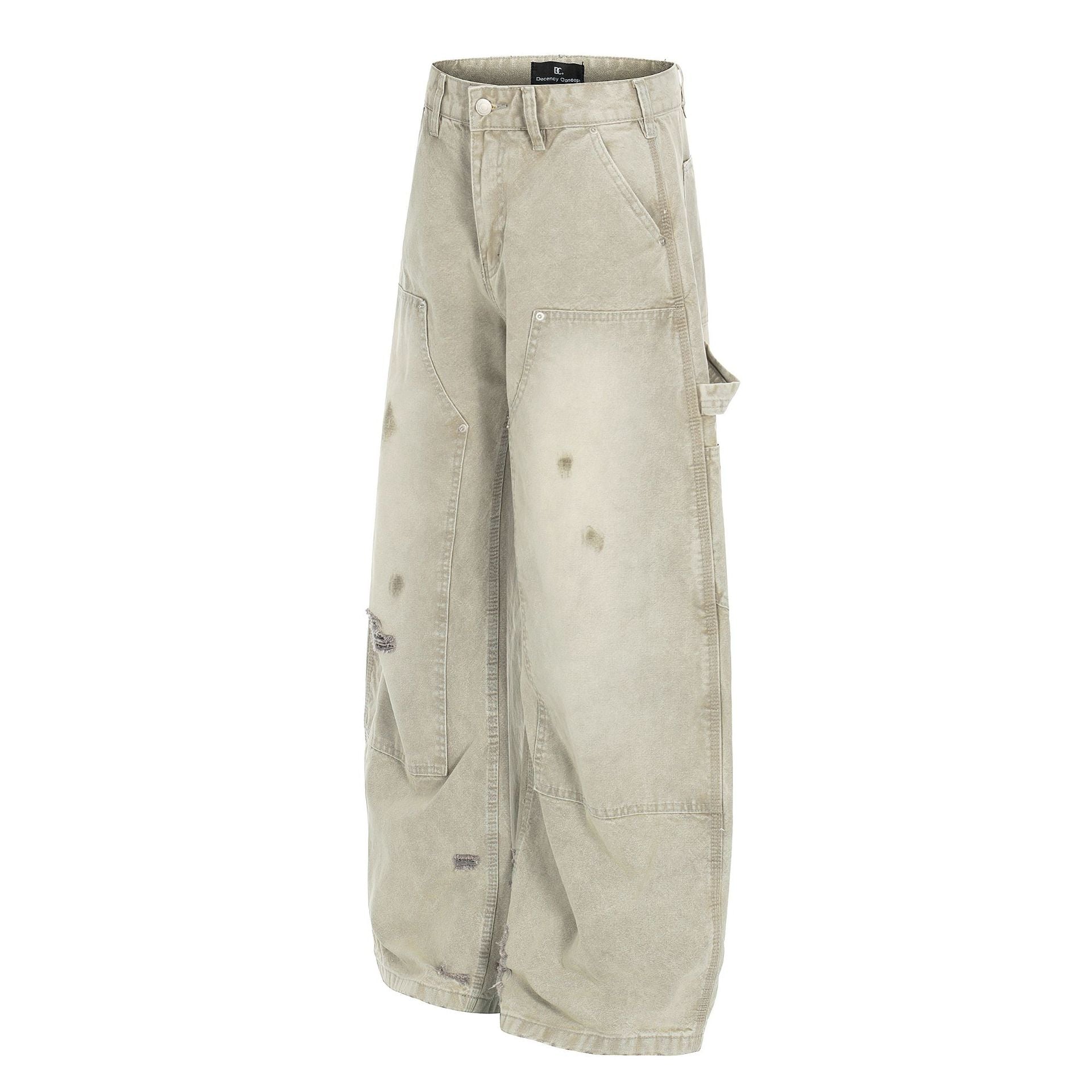 Deconstruction Damage Wide Leg Denim Jeans