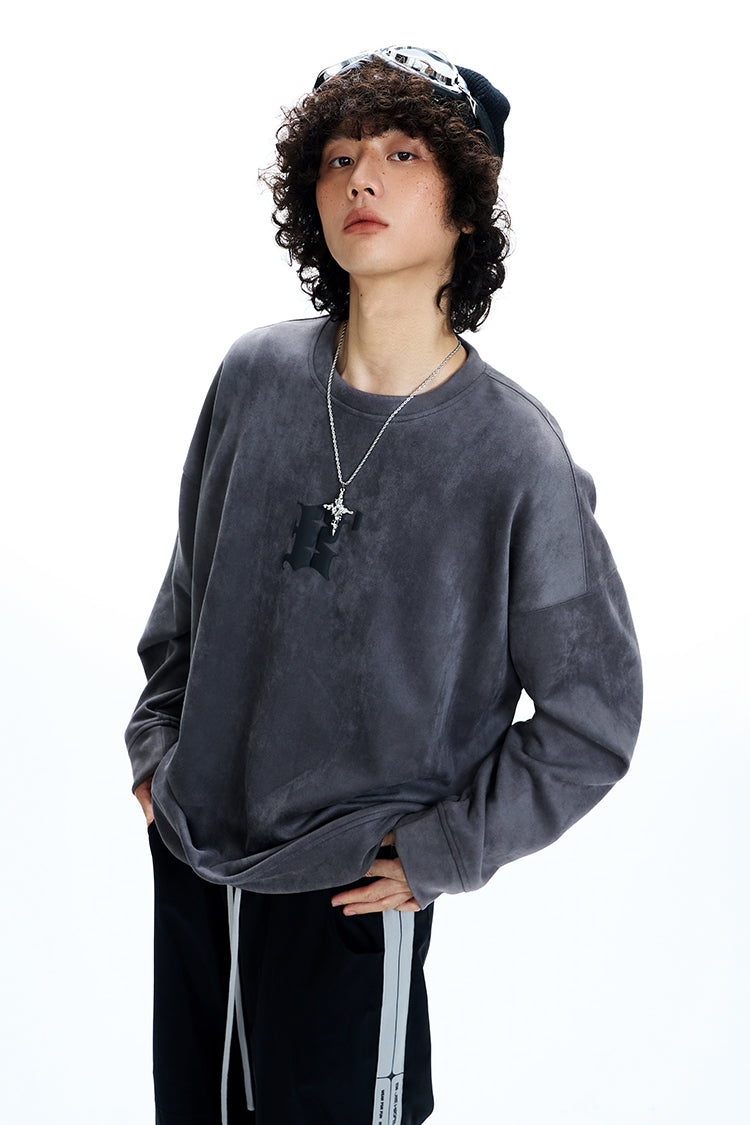 Overize Suede Round Neck Sweatshirt