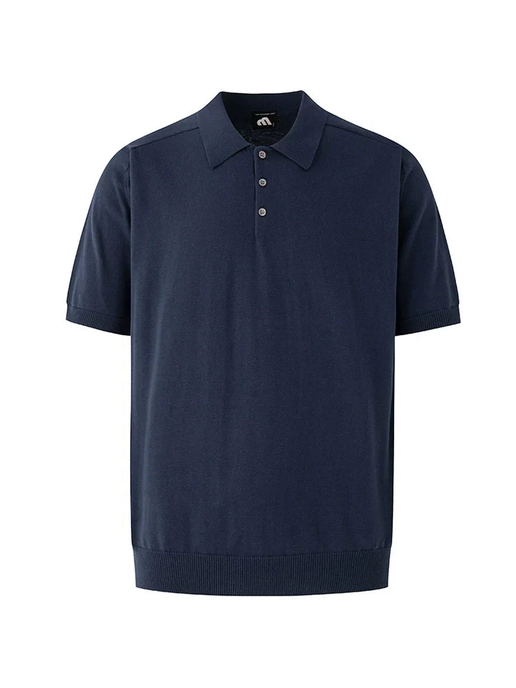 Solid Collar Knit Short Sleeve Polo Shirt