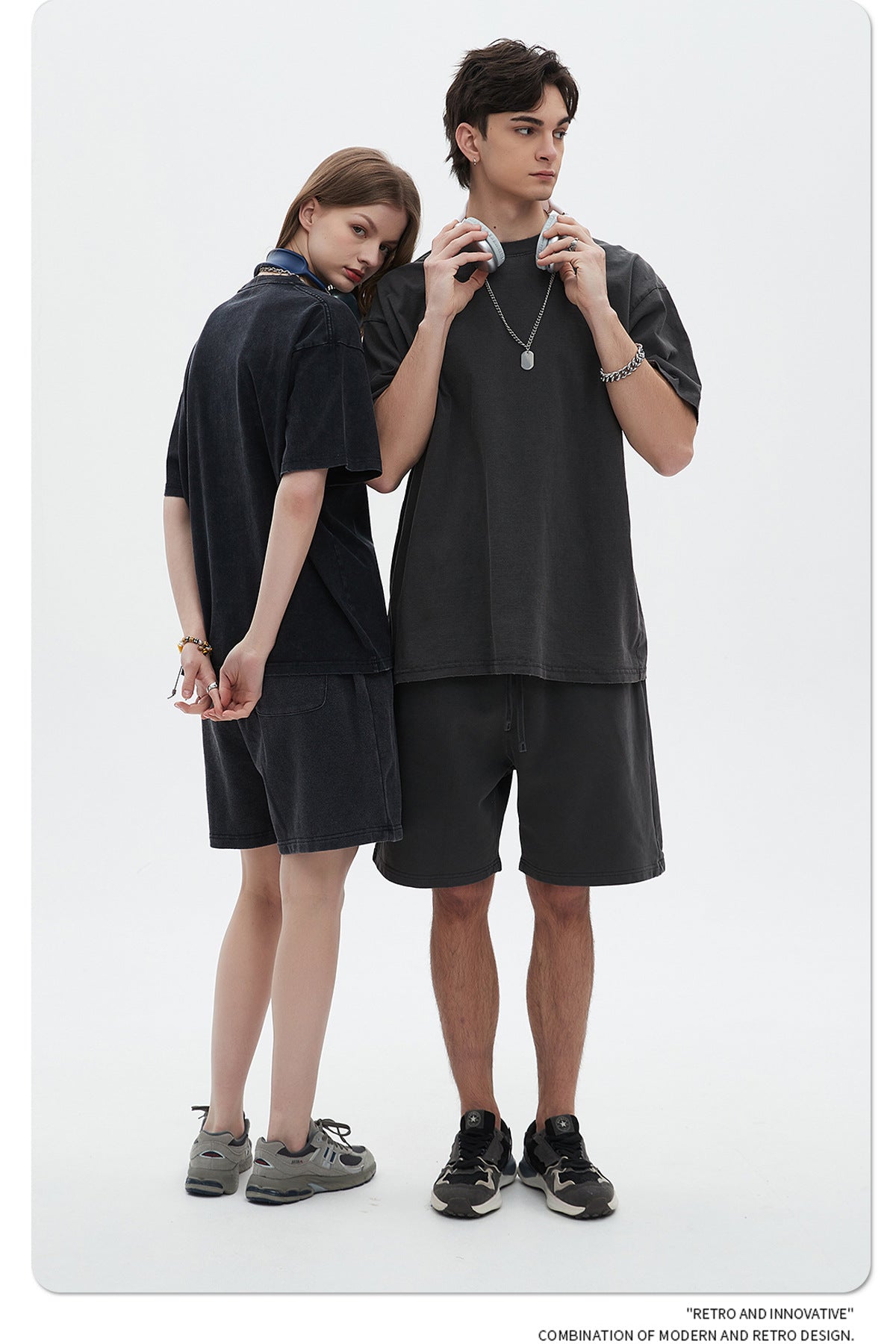 Washed Dyed Oversize Damage Short-sleeve T-shirt & Short Sweatpants Setup