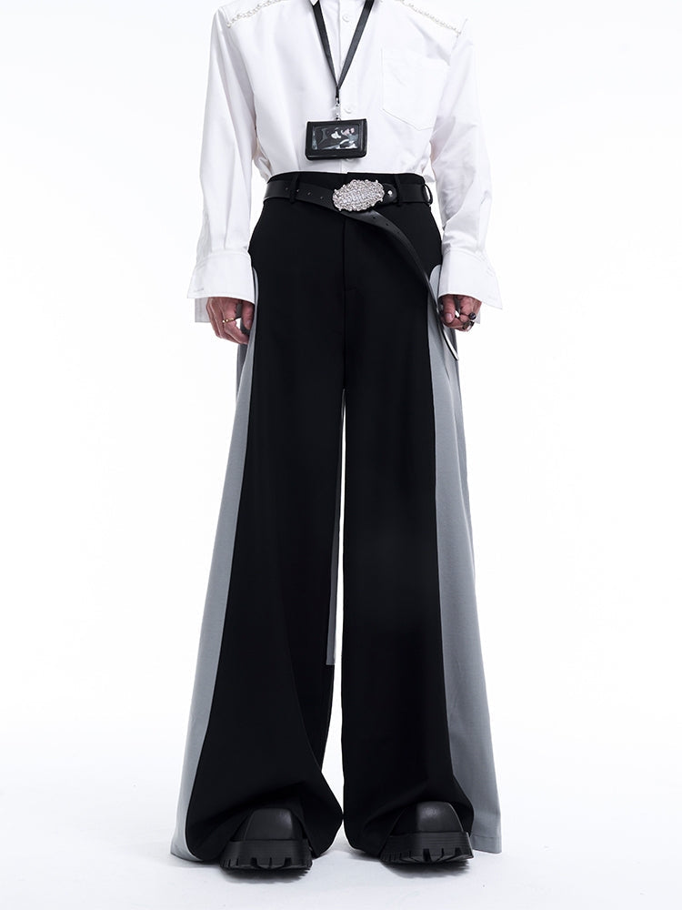 Contrast Color Tailored Jacket & Wide-leg Trousers Setup