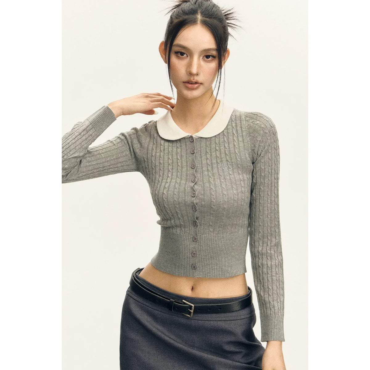 Color Lapel Long Sleeve Knit Cardigan