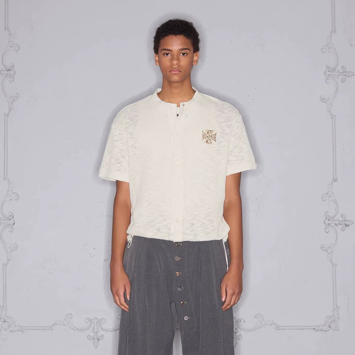 Snowflake Texture Embroidery Oversize Short Sleeve Shirt