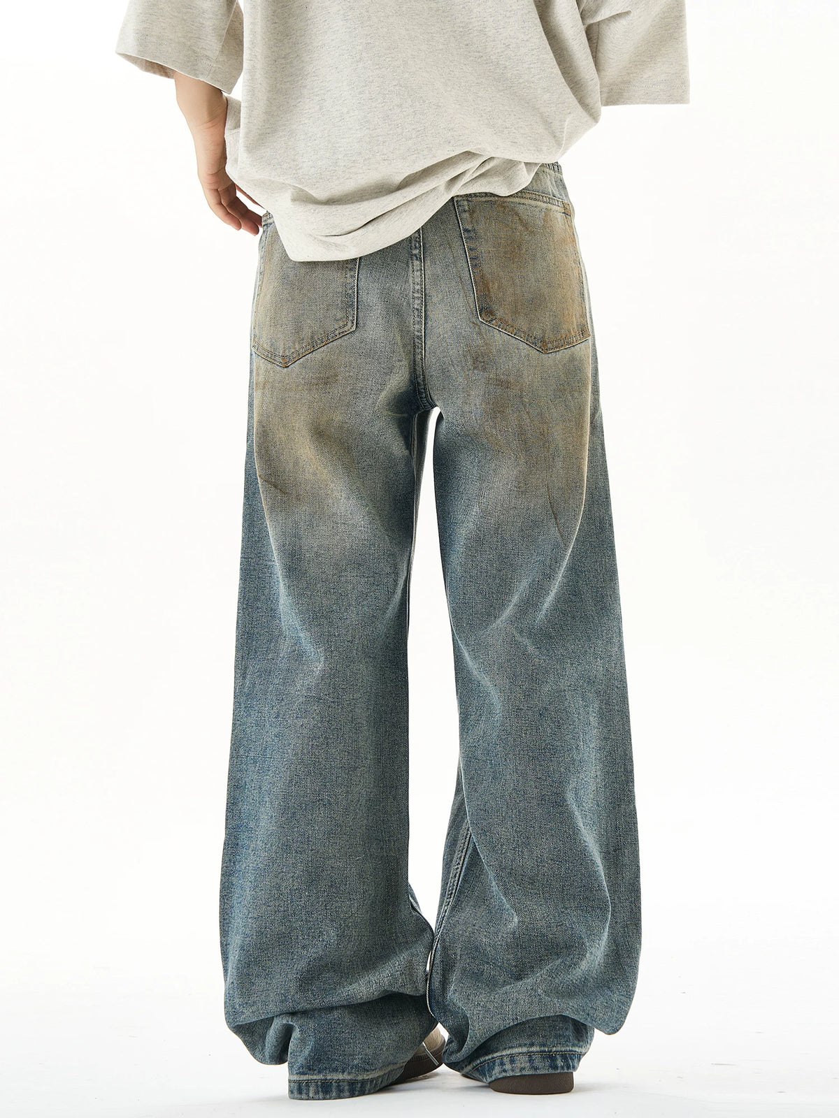 Washed Wide-Leg Straight Denim Jeans