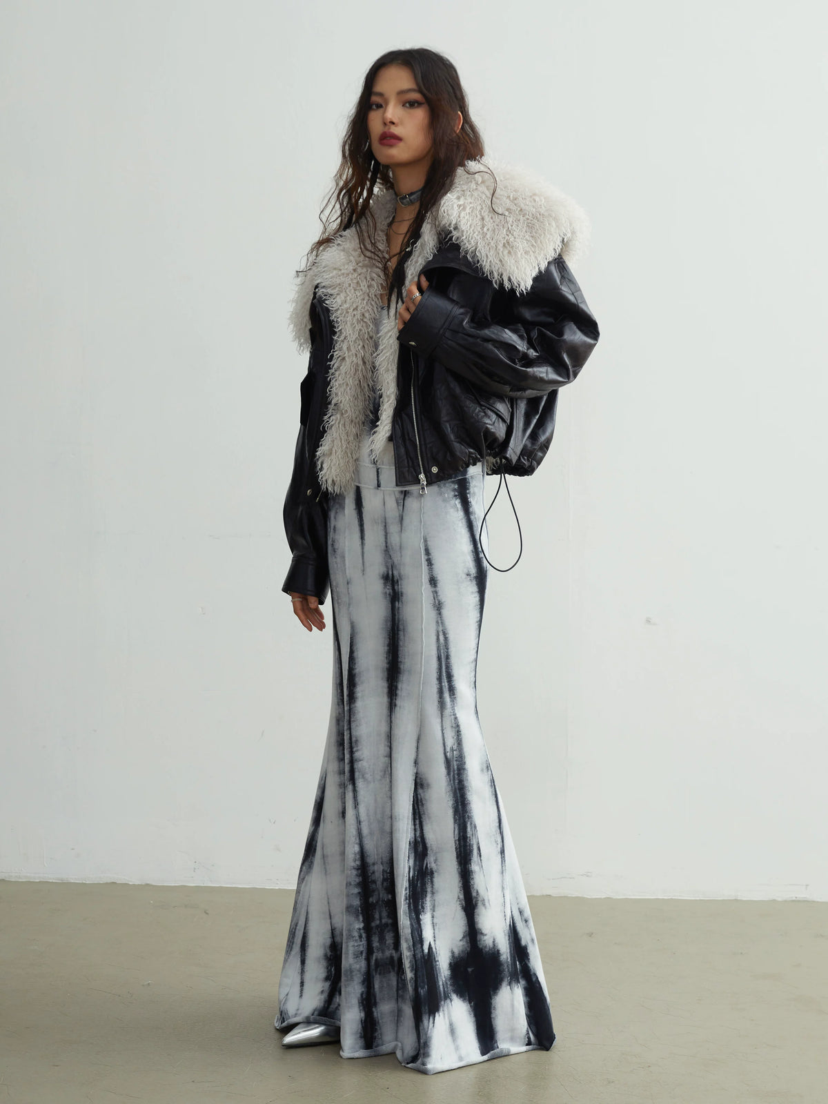 Detachable Large Fur Collar PU Leather Jacket