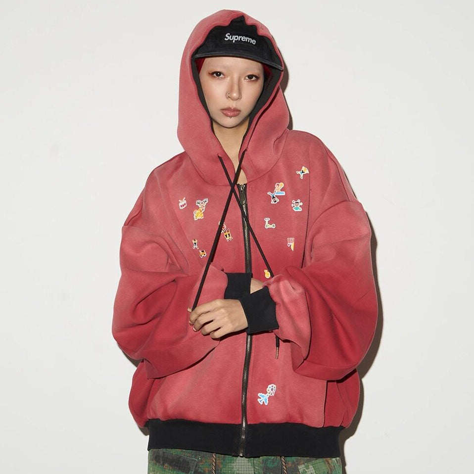 Gradient Embroidery Oversize Zipper Hoodie