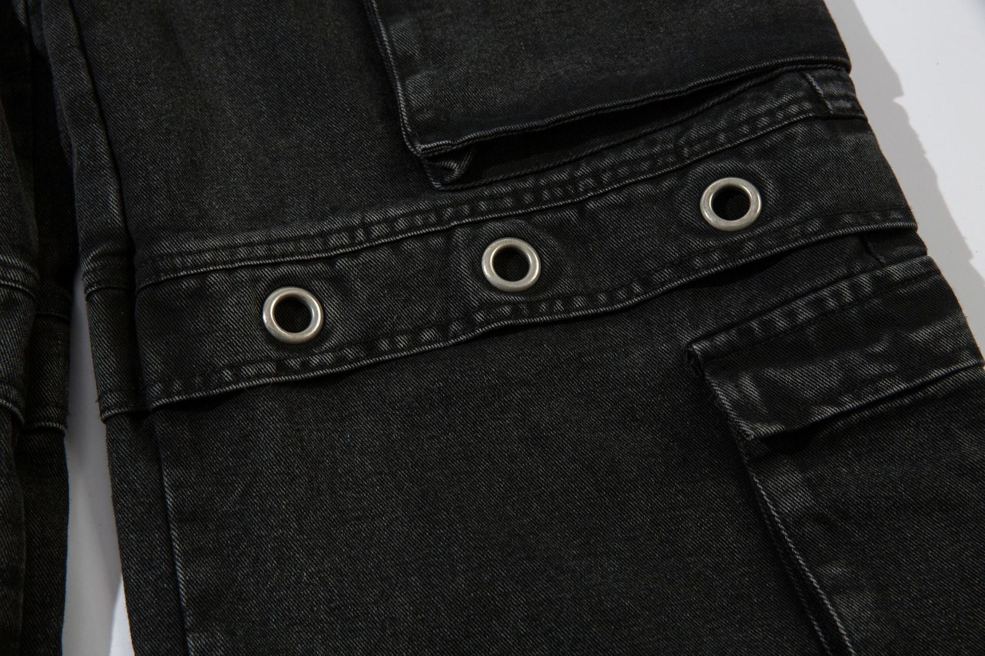 Washed Eyelet Cargo Denim Jeans