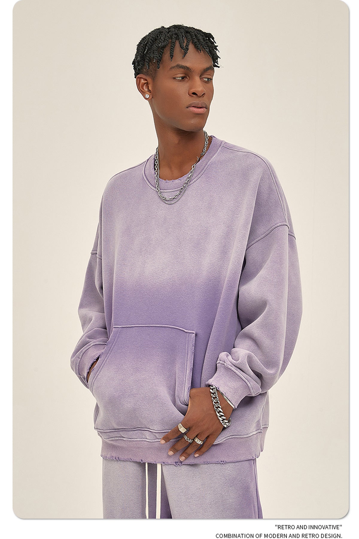 Fleece Lining Spray-dye Damage Oversize Sweatshirt