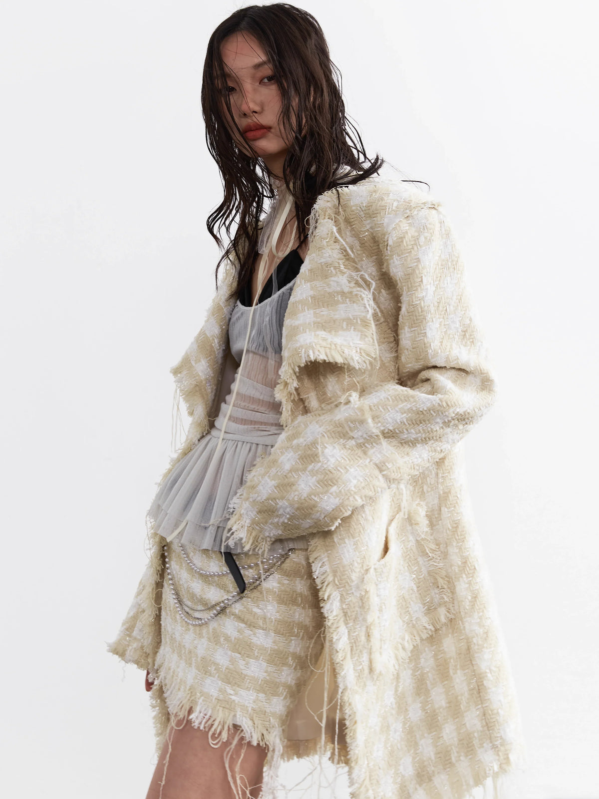 Hairy Edge Plaid Pattern Short Skirt