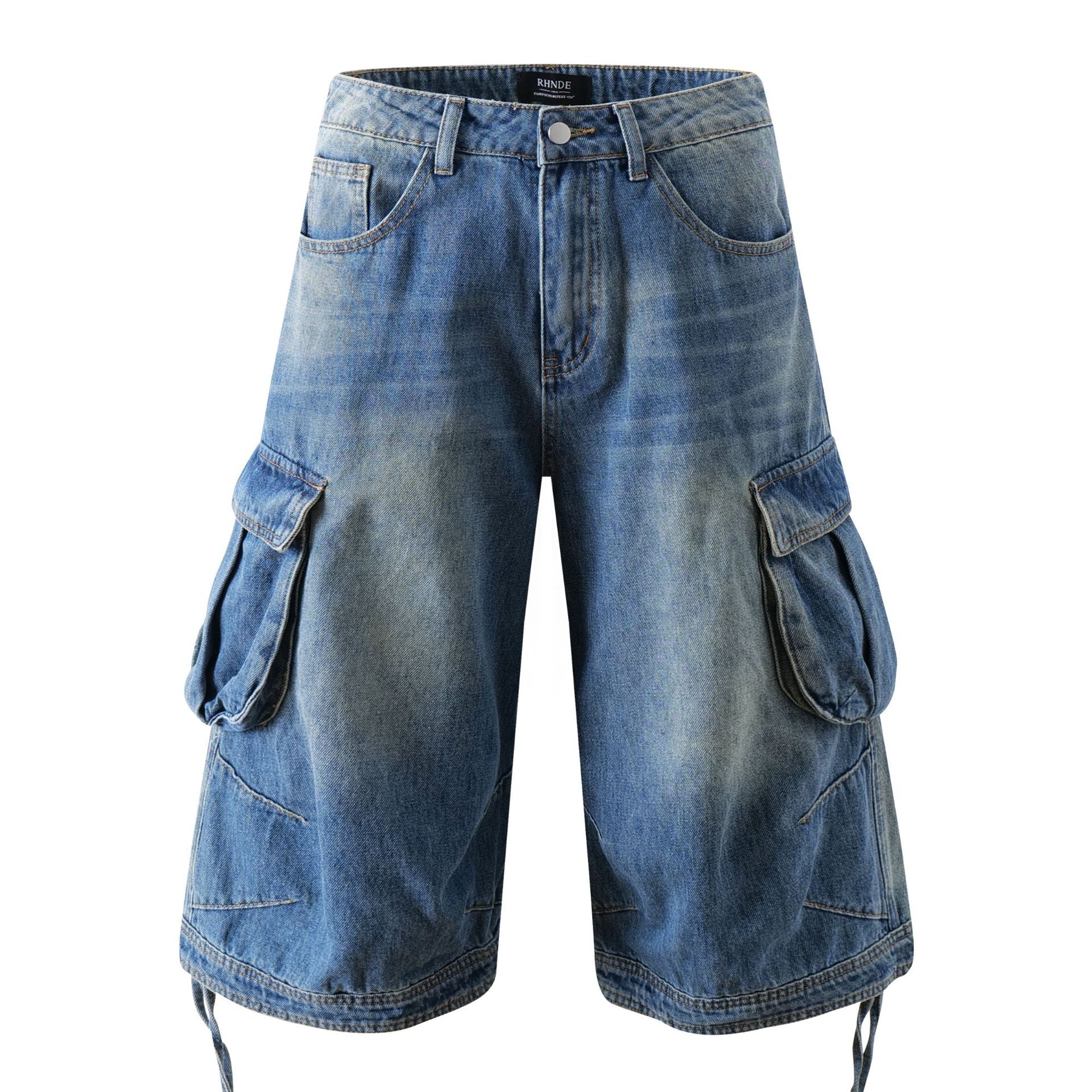Washed Multi Pocket Cargo Denim Jort