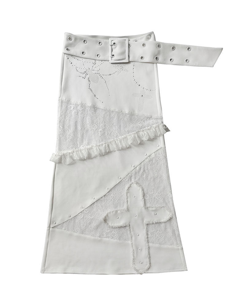 Lace Patchwork Low Waist Long Skirt