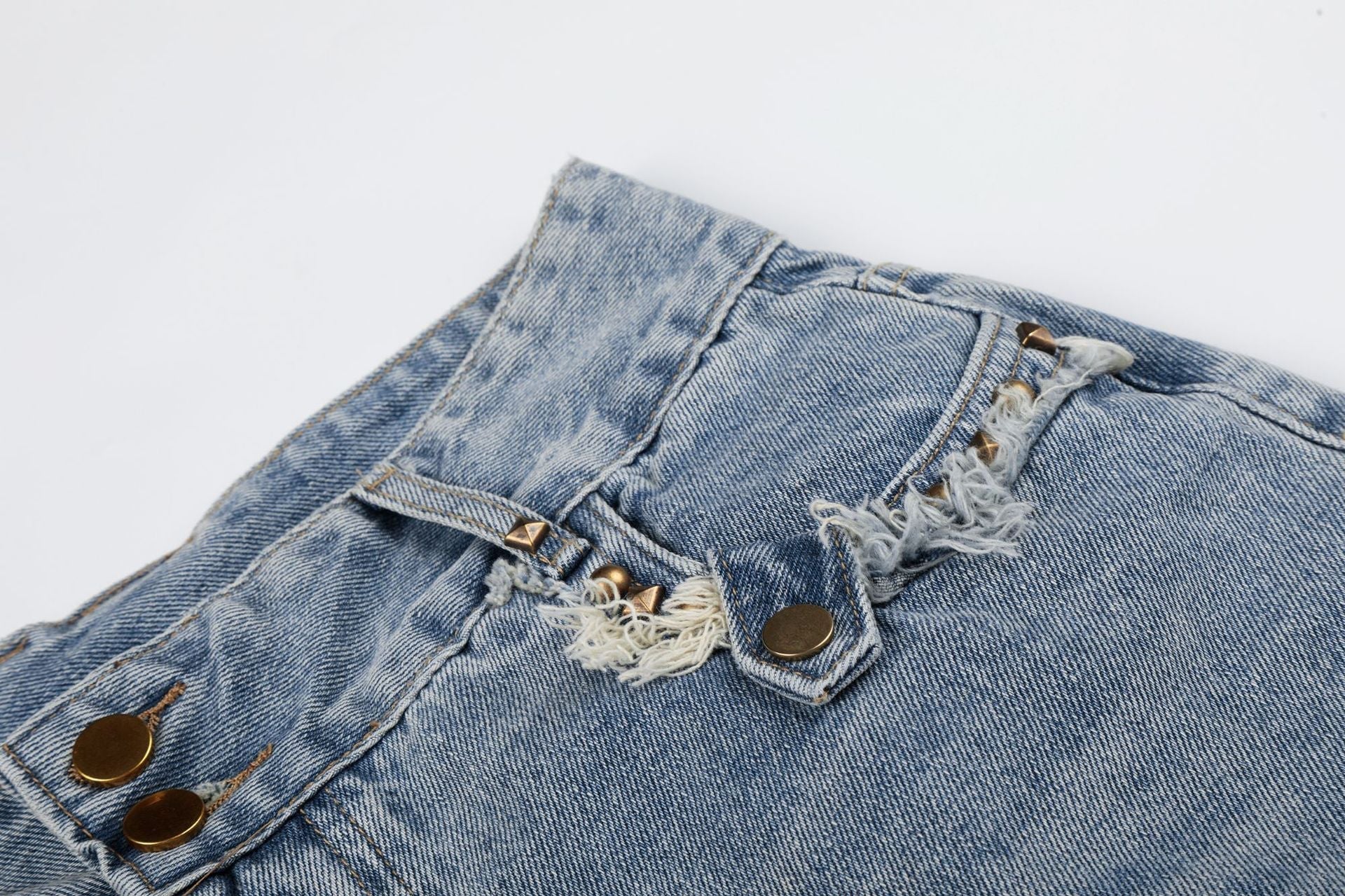 Fringe Studs Denim Jort