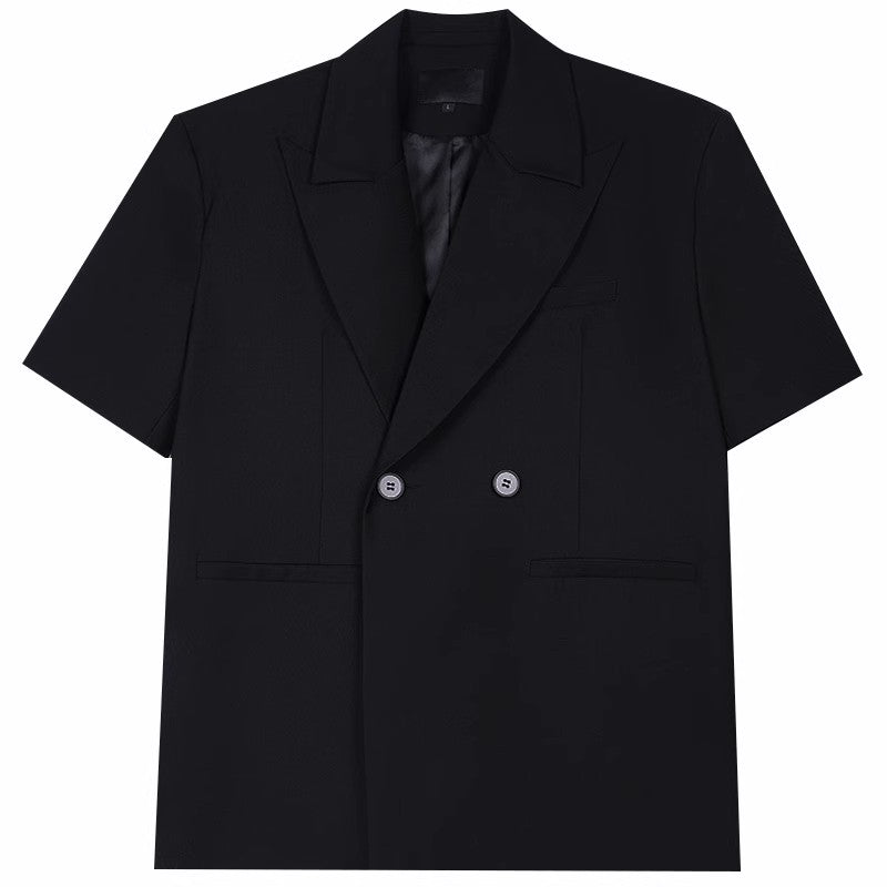Short Sleeve Tailored Jacket & Wide-Leg Straight Shorts Setup