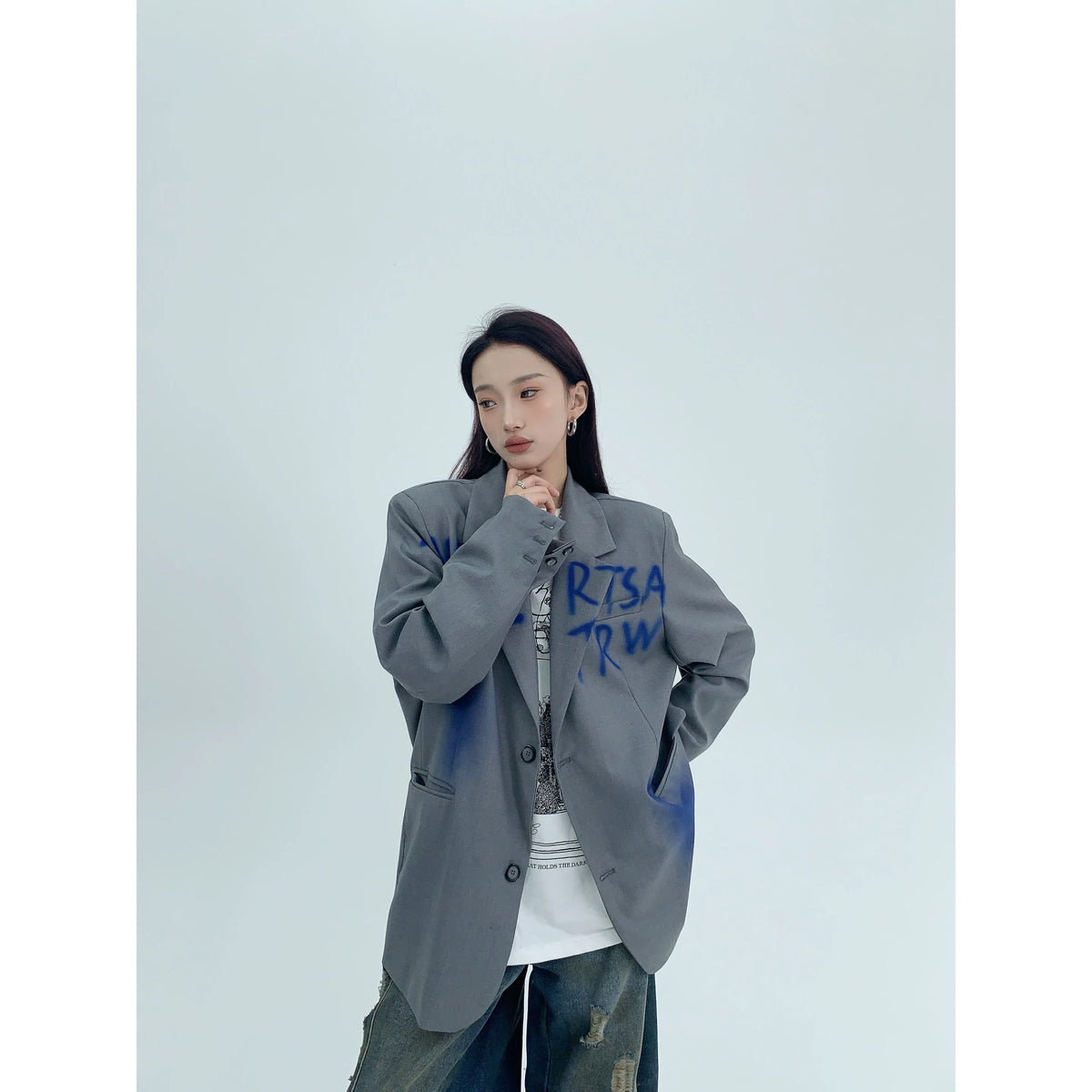 Graffiti Print Oversized Tailored Jacket