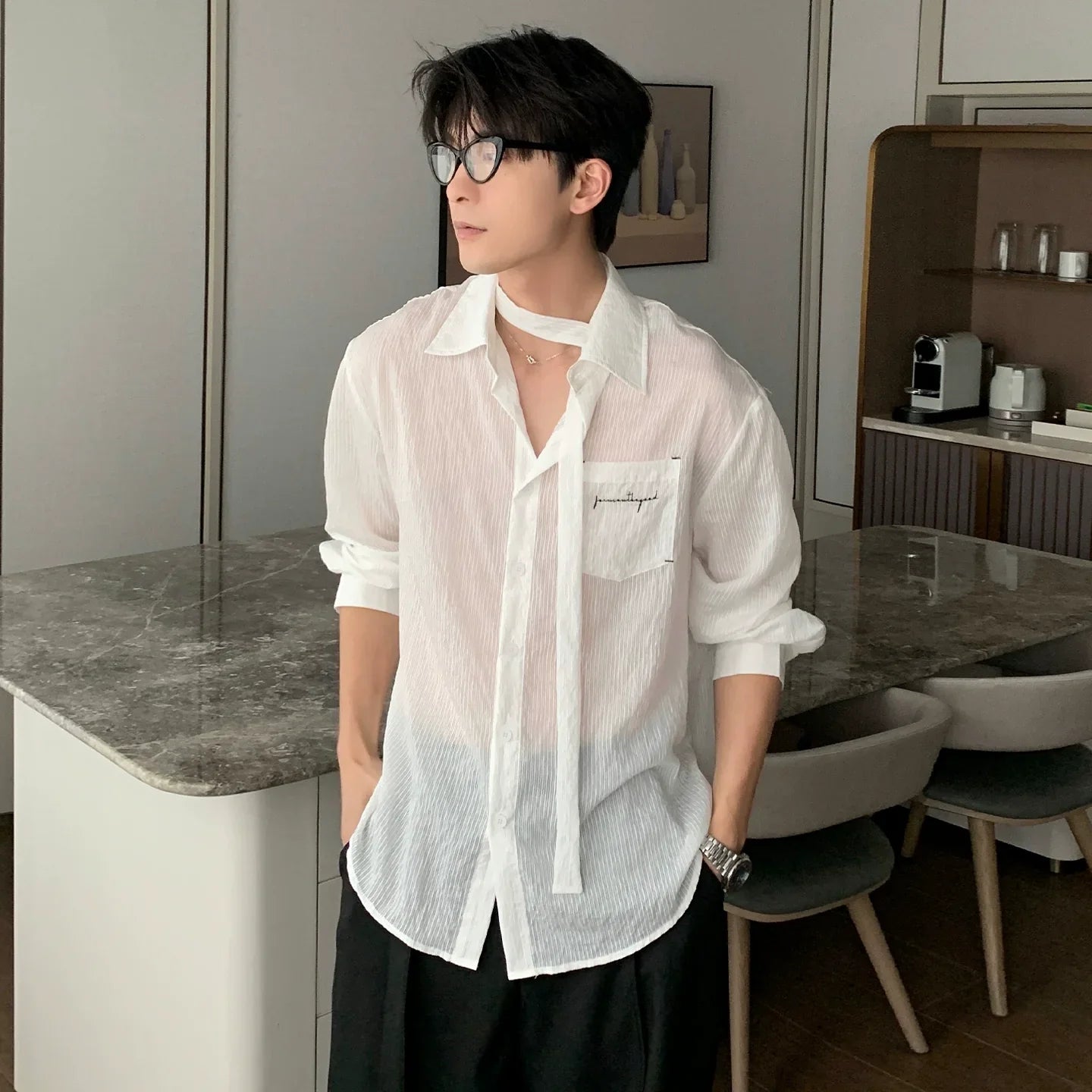Thin Stripe Sunscreen Long Sleeve Shirt