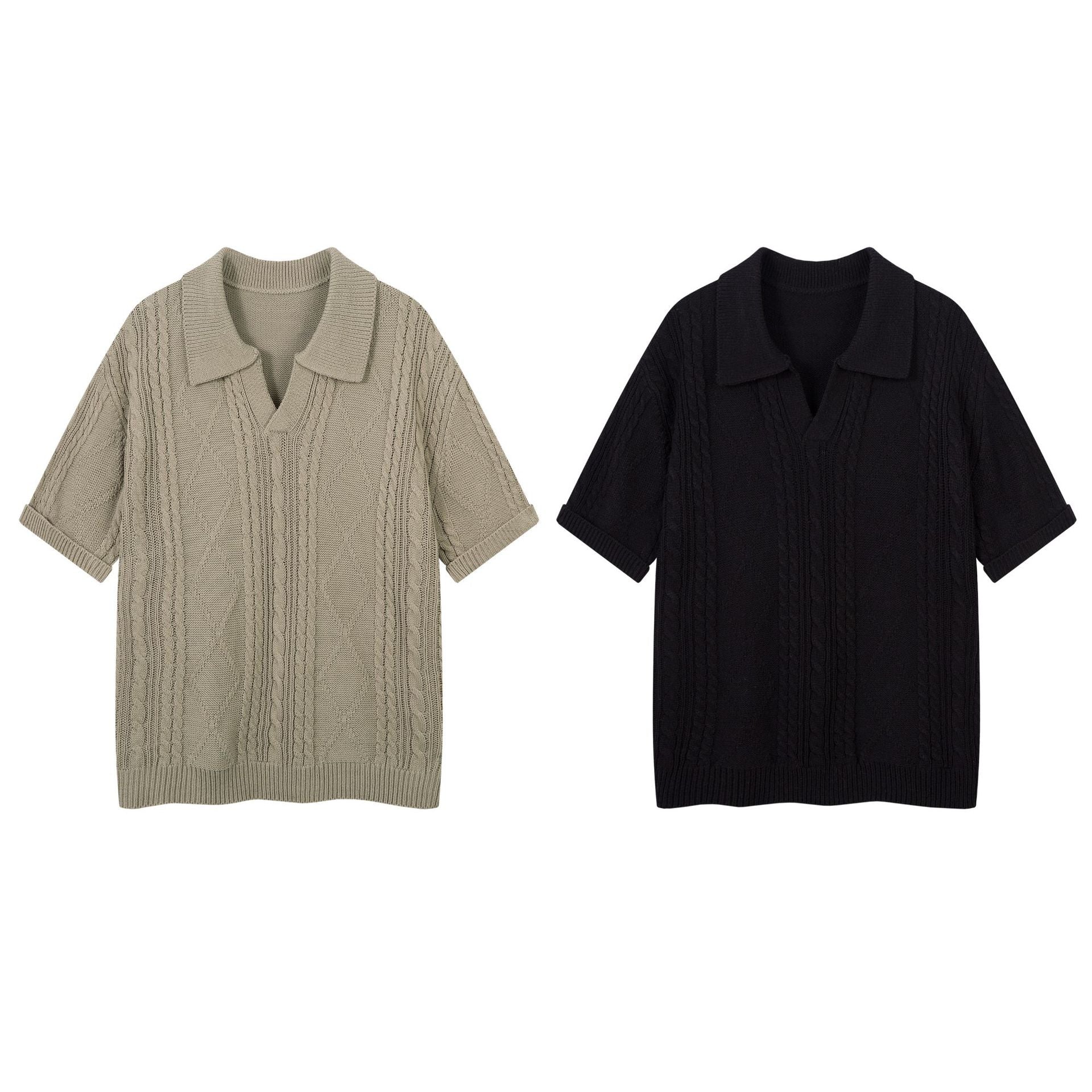 Oversize Hollow Short Sleeve Knit POLO Shirt