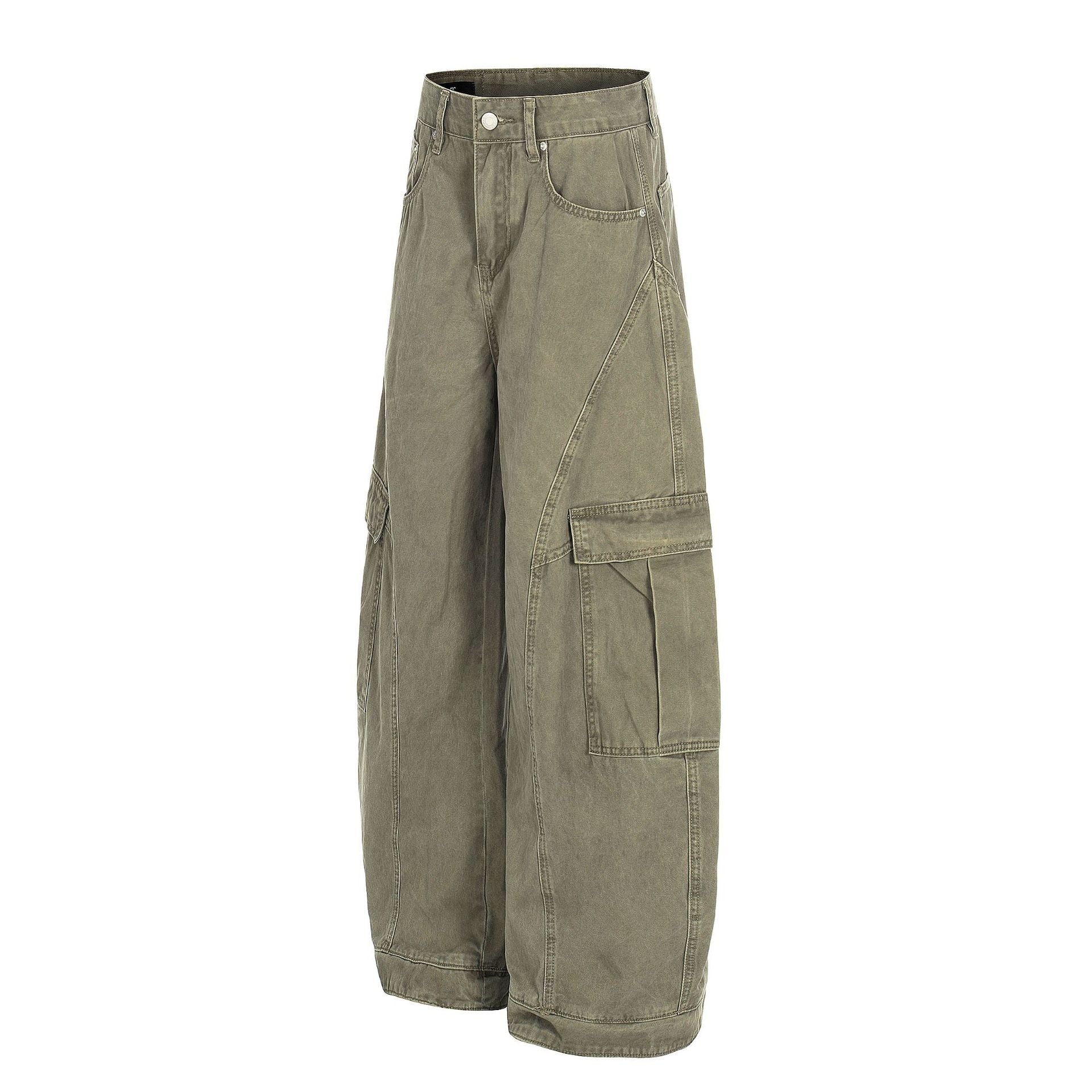 Washed Multi Pocket Curved Cargo Pants
