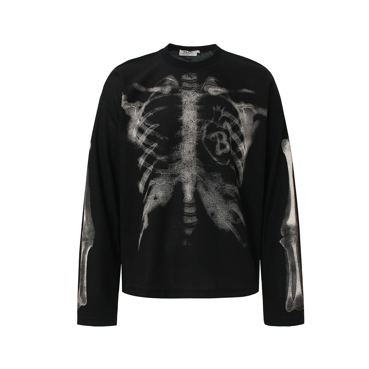 Skeleton Print Waffle Long Sleeve T-Shirt
