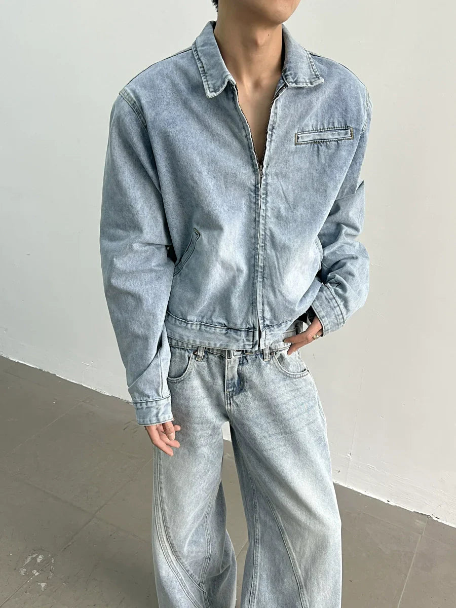 Wash Short Zipper Denim Jacket