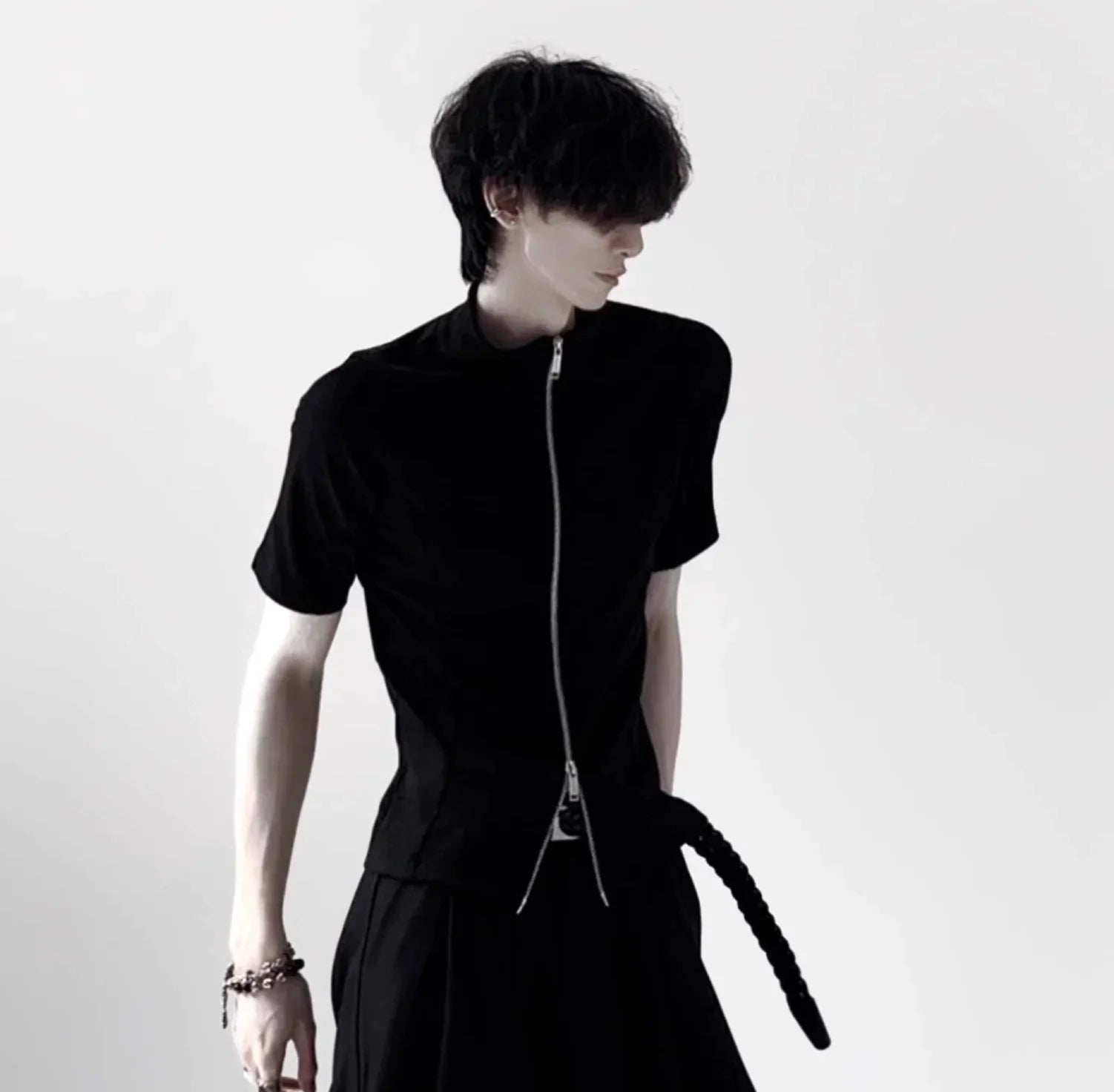 Plain Zip-Up Short Sleeve Shirt